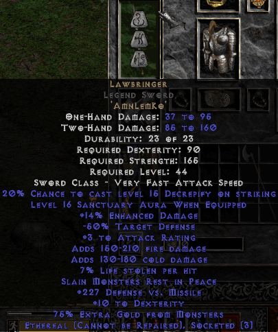 Lawbringer Rune Word in Eth Legend Sword